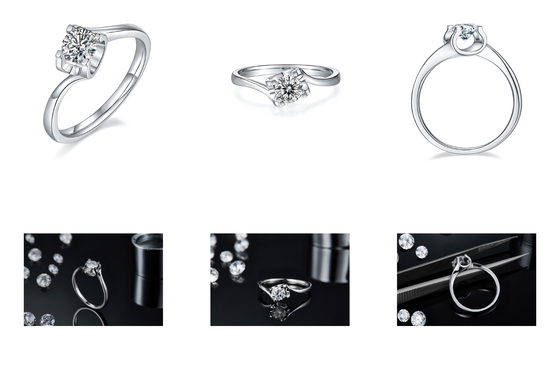 Joyería que se casa minimalista de la CZ Moissanite 9K del anillo de plata blanco trapezoidal del RD 4M M