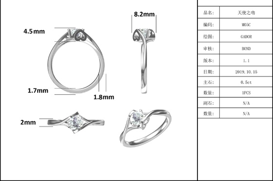 Quilate Moissanite natural Ring Gemstone Wedding Promise Engagement de las mujeres 3