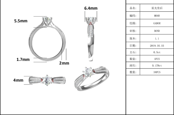 Joyería minimalista del oro de los diseños 9K, Moissanite 925 Ring Set de plata