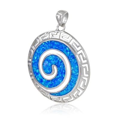 Espiral Crystal Pendant de 925 Sterling Silver Hawaiian Blue Fire Opal Greek Key Meander Meandros