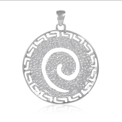 Espiral Crystal Pendant de 925 Sterling Silver Hawaiian Blue Fire Opal Greek Key Meander Meandros
