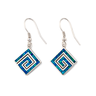 925 con los pendientes azules dominantes de Sterling Silver Natural Greek Opal Dangle Crystal para las mujeres