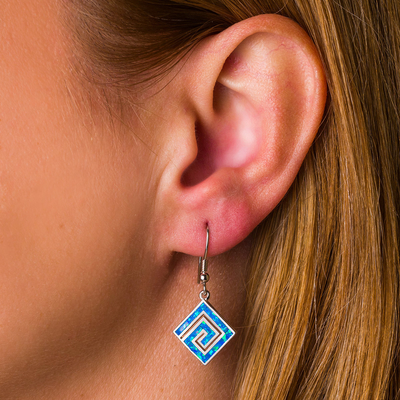 925 con los pendientes azules dominantes de Sterling Silver Natural Greek Opal Dangle Crystal para las mujeres
