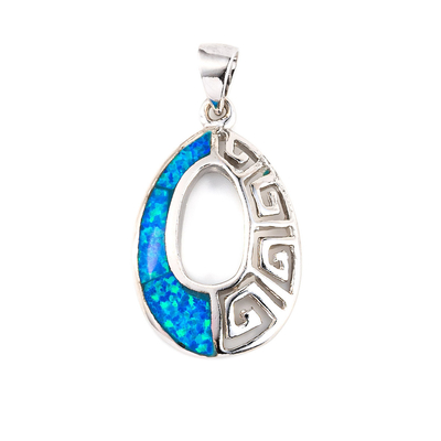 925 con el azul dominante de Sterling Silver Greek   Vintage Sterling Opal Ring Hoop Earrings del meandro