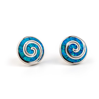 925 con la llave Garnet Stud Meander Opal azul natural de Sterling Silver Greek   Pendientes para las mujeres