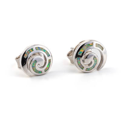 925 con el azul dominante de Sterling Silver Vintage Greek   Pendientes espirales del ópalo del perno prisionero del meandro para las mujeres