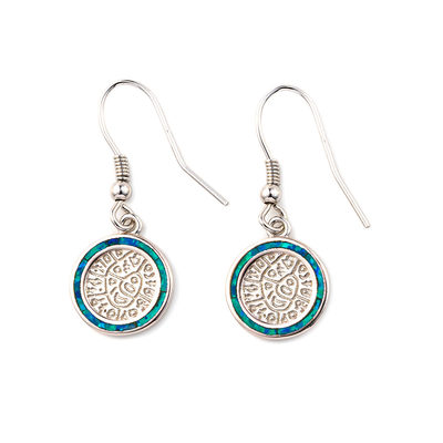 925 con la llave Garnet Stud Meander Opal azul natural de Sterling Silver Greek   Pendientes para las mujeres