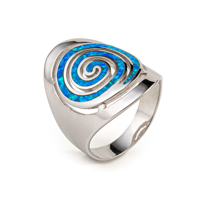 925 con el azul dominante de Sterling Silver Greek   Pendientes espirales del ópalo del compromiso del meandro para las mujeres