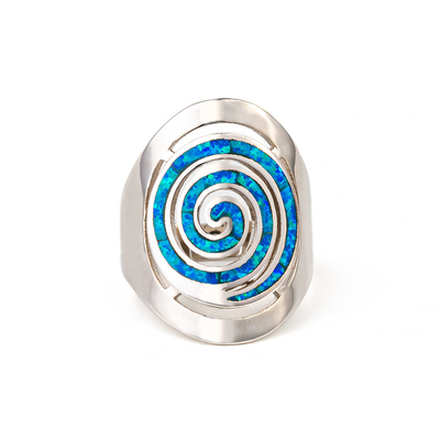 925 con el azul dominante de Sterling Silver Greek   Pendientes espirales del ópalo del compromiso del meandro para las mujeres