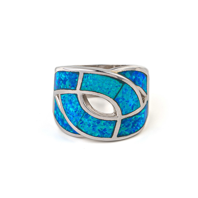 925 con el azul natural dominante de Sterling Silver Greek   Meandro Ring Real Fire Opal Jewelry del ópalo