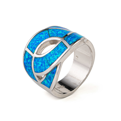 925 con el azul natural dominante de Sterling Silver Greek   Meandro Ring Real Fire Opal Jewelry del ópalo