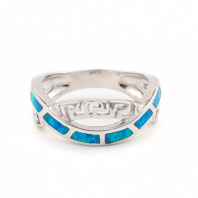 925 con el azul natural dominante de Sterling Silver Greek   Meandro Ring Real Fire Opal Jewelry del ópalo