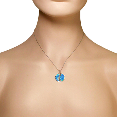 Espiral simulado azul de 925 Sterling Silver Opal Greek Key Meander Meandros alrededor del collar pendiente