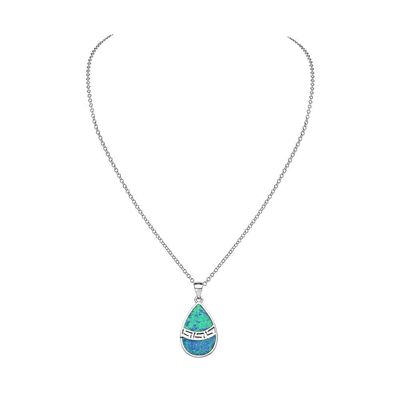 Collar pendiente espiral simulado azul de 25 Sterling Silver Opal Greek Key Meander Meandros
