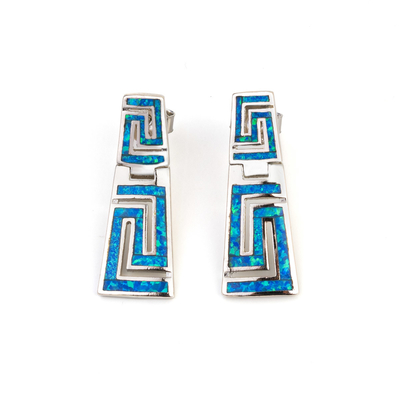 925 con la llave Garnet Stud Meander Opal azul natural de Sterling Silver Greek   Pendientes para las mujeres