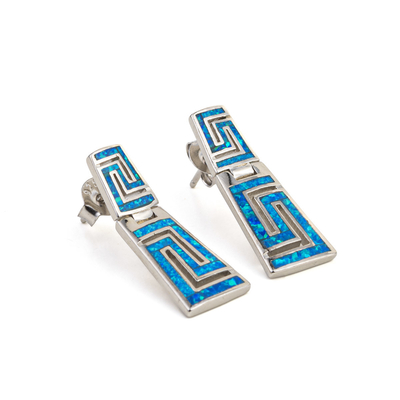 925 con la llave Garnet Stud Meander Opal azul natural de Sterling Silver Greek   Pendientes para las mujeres