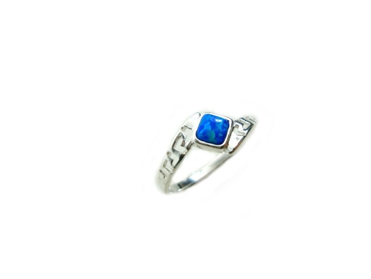 Diseño moderno Opal Ring For Women azul de la onda de la llave del meandro del griego clásico de Sterling Sliver 925