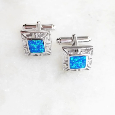 925 con el meandro del ópalo griego y Emerald Square Cufflink Earrings de Sterling Silver Bule