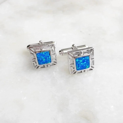 925 con el meandro del ópalo griego y Emerald Square Cufflink Earrings de Sterling Silver Bule