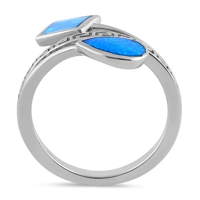 Diseño moderno Opal Ring For Women azul de la onda de la llave del meandro del griego clásico de Sterling Sliver 925