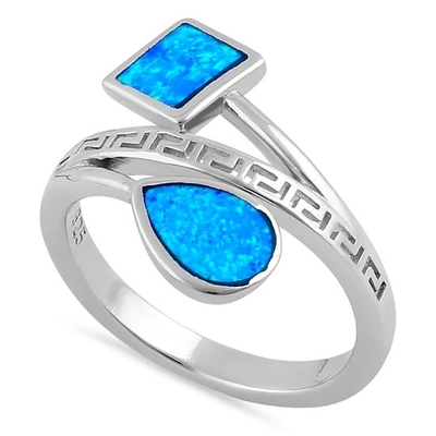Diseño moderno Opal Ring For Women azul de la onda de la llave del meandro del griego clásico de Sterling Sliver 925