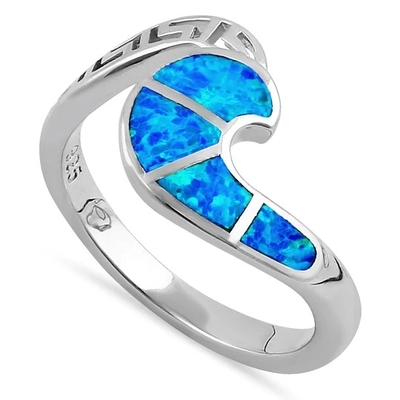 Diseño moderno Opal Ring For Women azul de la onda de la llave del meandro del griego clásico de Sterling Sliver 925