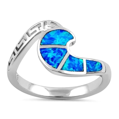 Diseño moderno Opal Ring For Women azul de la onda de la llave del meandro del griego clásico de Sterling Sliver 925