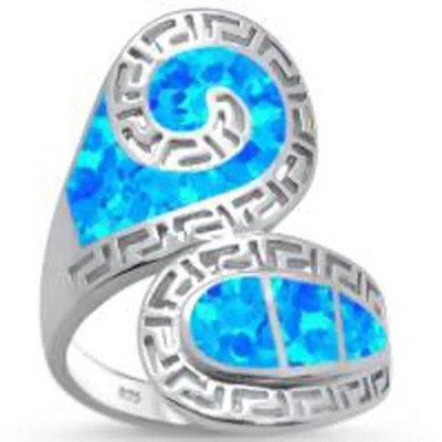 Joyería azul de Sterling Silver Ring Blue Opal del sólido 925 de Opal Greek Key Design Wraparound para los hombres