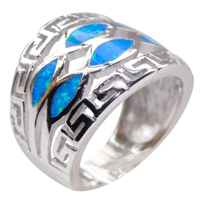 Joyería azul de Sterling Silver Ring Blue Opal del sólido 925 de Opal Greek Key Design Wraparound para los hombres