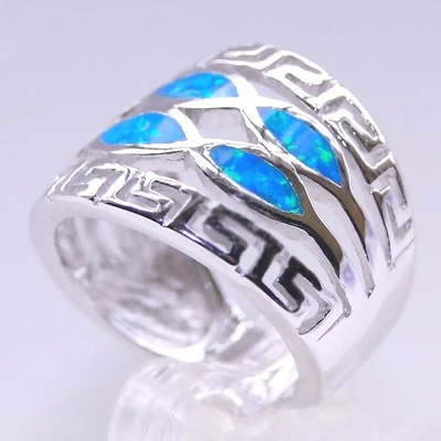 Joyería azul de Sterling Silver Ring Blue Opal del sólido 925 de Opal Greek Key Design Wraparound para los hombres
