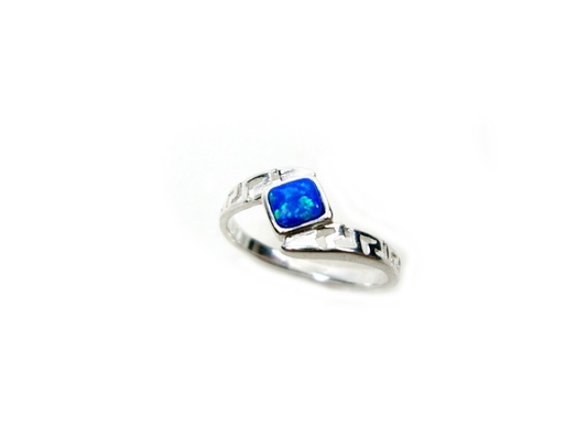 Joyería azul de Opal Greek Key Design Wraparound 925 Sterling Silver Ring Handmade Opal para las mujeres