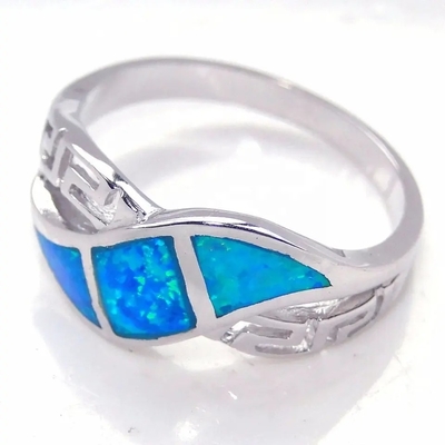 Joyería azul de Opal Greek Key Design Wraparound 925 Sterling Silver Ring Handmade Opal para las mujeres