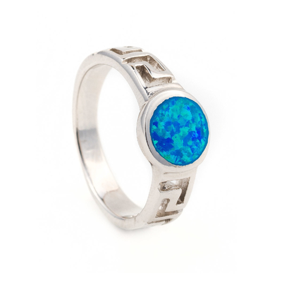 Joyería azul de Opal Greek Key Design Wraparound 925 Sterling Silver Ring Handmade Opal para las mujeres