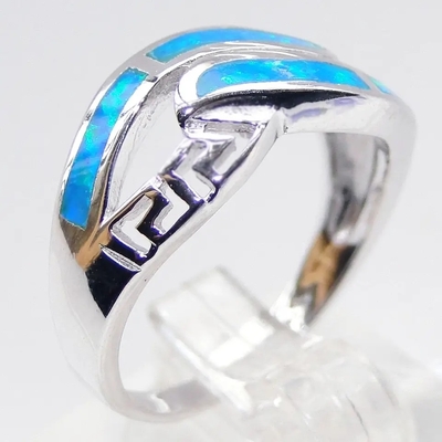 Boda del ópalo Ring Synthetic Opal Jewelry del laboratorio azul de Sterling Silver Wholesale Jewelry Greek
