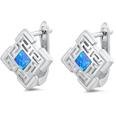 Arreglo para requisitos particulares al por mayor 925 pendientes dominantes del aro de Sterling Silver Blue Opal Greek medios para las mujeres