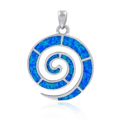 Colgante azul de 925 Sterling Silver Hawaiian Natural Retro Opal Greek Key Meandros Luxury para las mujeres