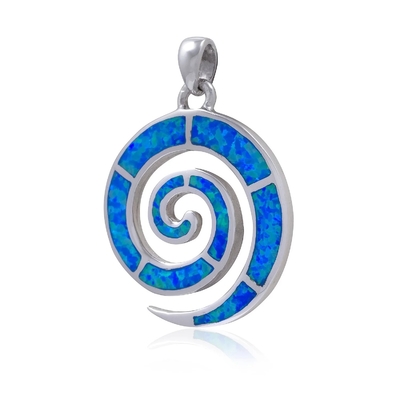 Colgante azul de 925 Sterling Silver Hawaiian Natural Retro Opal Greek Key Meandros Luxury para las mujeres