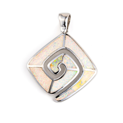 Colgante azul de 925 Sterling Silver Hawaiian Natural Retro Opal Greek Key Meandros Luxury para las mujeres