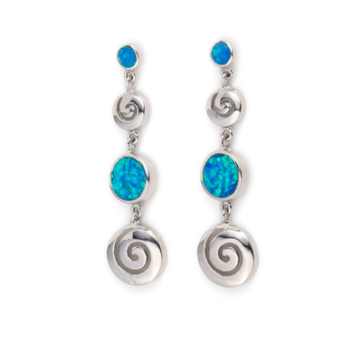 Arreglo para requisitos particulares al por mayor 925 pendientes dominantes del aro de Sterling Silver Blue Opal Greek medios para las mujeres