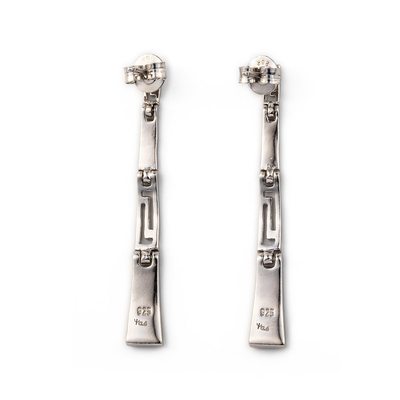 Joyería azul de plata con curvas de Opal Dangle Earrings High Quality del fuego de la llave griega retra para las mujeres
