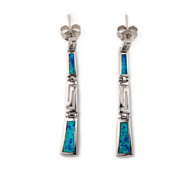 Joyería azul de plata con curvas de Opal Dangle Earrings High Quality del fuego de la llave griega retra para las mujeres