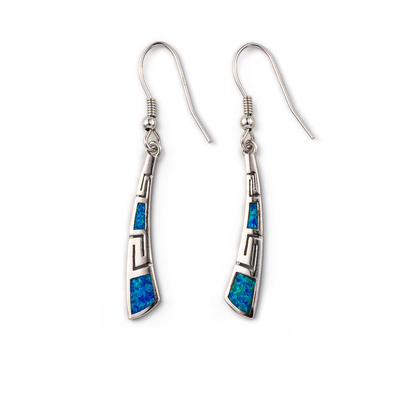 Joyería azul de plata con curvas de Opal Dangle Earrings High Quality del fuego de la llave griega retra para las mujeres