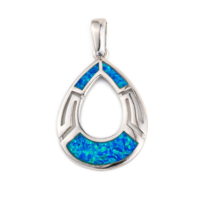 Meandro Opal Pendant With griego azul natural 925 Sterling Silver de la muchacha
