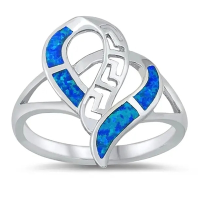 925 Sterling Silver Greek Design Jewelry, Opal Meandros Engagement Wedding Ring azul