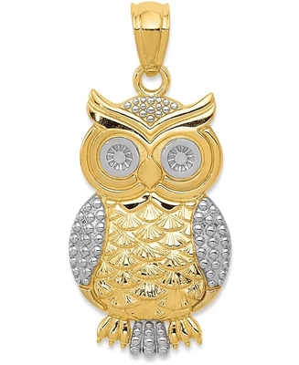 Owl Charm Bead Pendant texturizado en el oro 14K con el rodio que platea para las mujeres