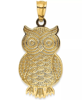 Owl Charm Bead Pendant texturizado en el oro 14K con el rodio que platea para las mujeres