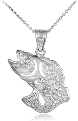 Collar pendiente del alto de 925 pescados de Sterling Silver Jumping Sea Bass encanto polaco de la vida marina
