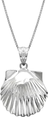 Colgante del collar de Sterling Silver High Polished Seashell con 18&quot; cadena de la caja