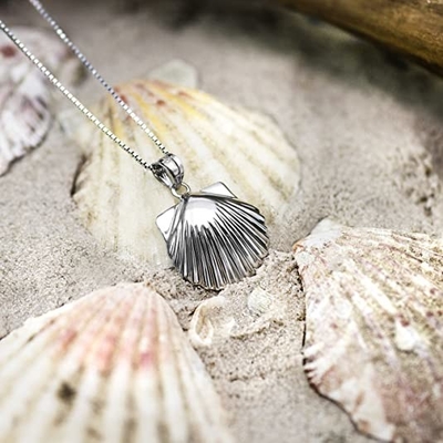 Colgante del collar de Sterling Silver High Polished Seashell con 18&quot; cadena de la caja