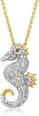 Ross-Simons 0,25 ct. t.w. Negro Diamond Accent de Diamond Seahorse Pendant Necklace With en el oro 18kt